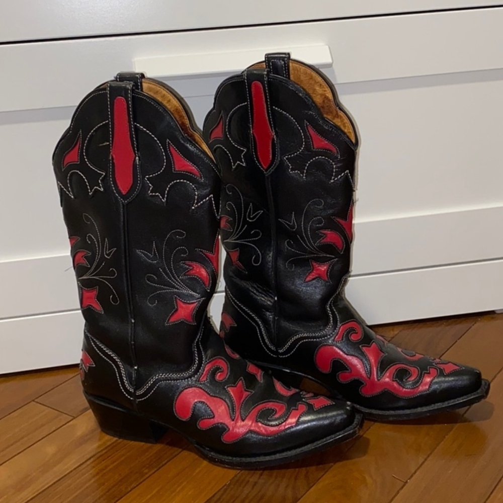 J.B. Dillon Black and Red Heeled Boots